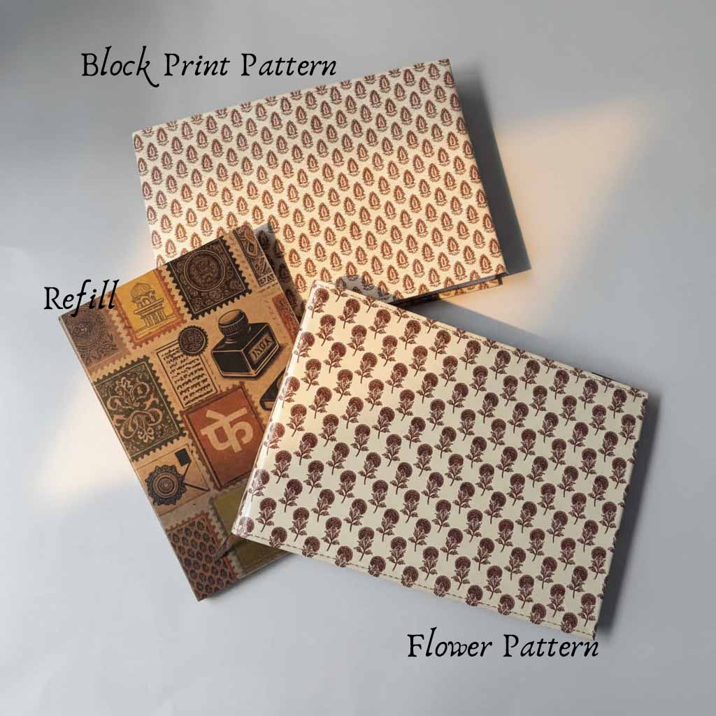 Jaipur Pattern Leather Sketchbook | 10x7 Landscape, Refillable
