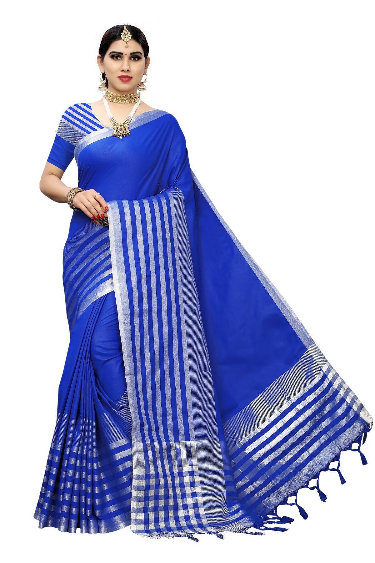 Vamika Blue Cotton Silk Weaving Saree (Twitter Royal Blue)