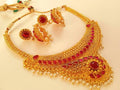 Pink Kemp Necklace Set With White Beads
