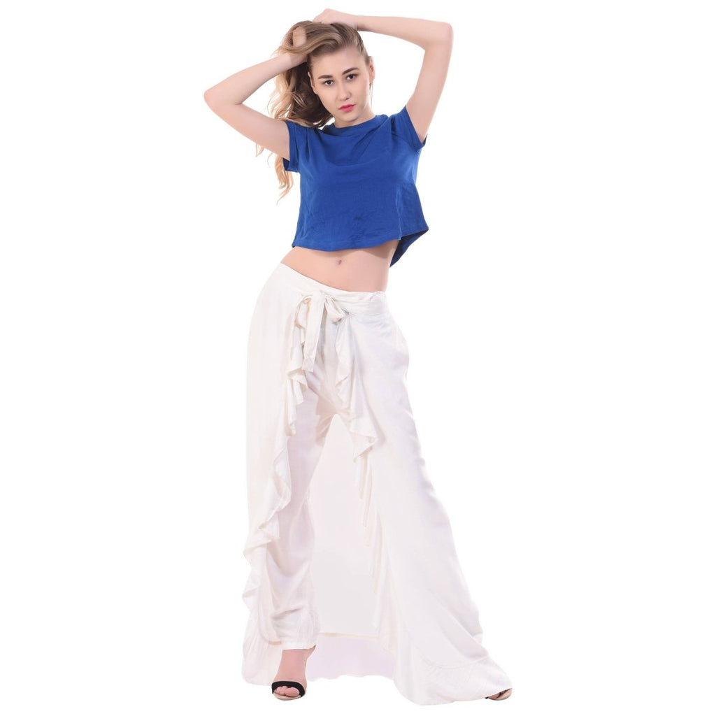 Asmaani White Color Plain Ruffle Palazzo