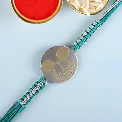 Cute Mickey Metal Rakhi & Five Star Chocolates