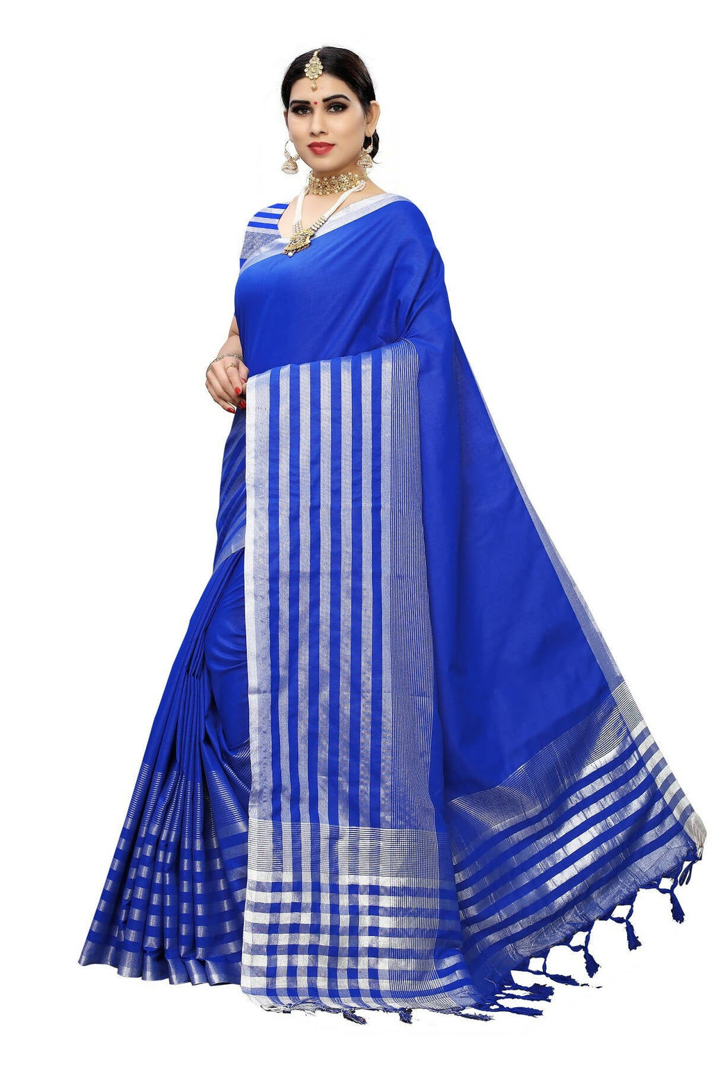 Vamika Blue Cotton Silk Weaving Saree (Twitter Royal Blue)