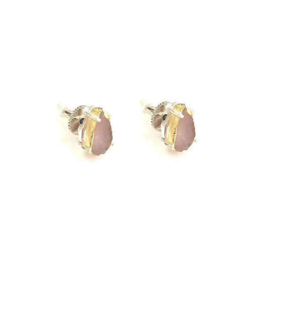 Bling Accessories Rose Quartz Rough Stone Stud Earrings