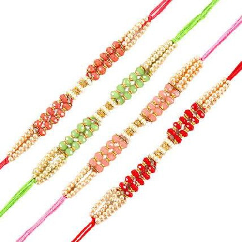 Set of 4 Pretty Pearls Rakhi and Cashew Jar