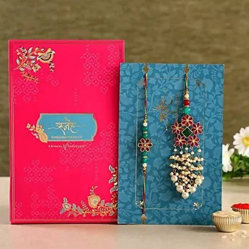 Soothing Floral Lumba Rakhi Set & Kaju Katli Box