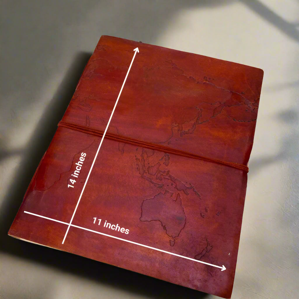 Extra Large World Map Leather Journal | 11x14 Embossed Statement Journal