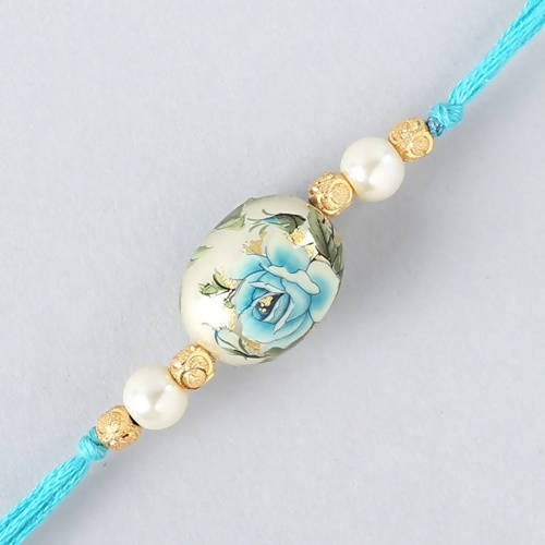 Rose Japanese Stone Rakhi & Kaju Rolls Box