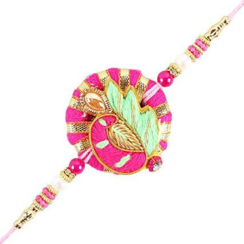 Bright Peacock Zardosi Rakhi & Kaju Katli Box