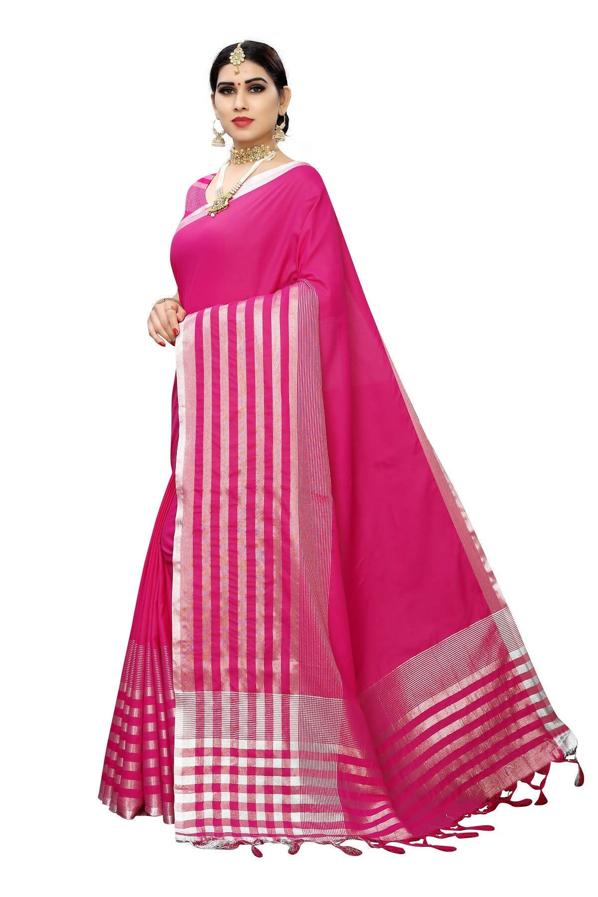 Vamika Pink Cotton Silk Weaving Saree (Twitter Pink)