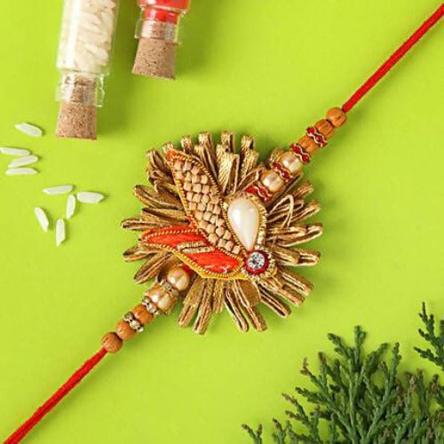 Zardosi Motif Rakhi & Almonds Jar