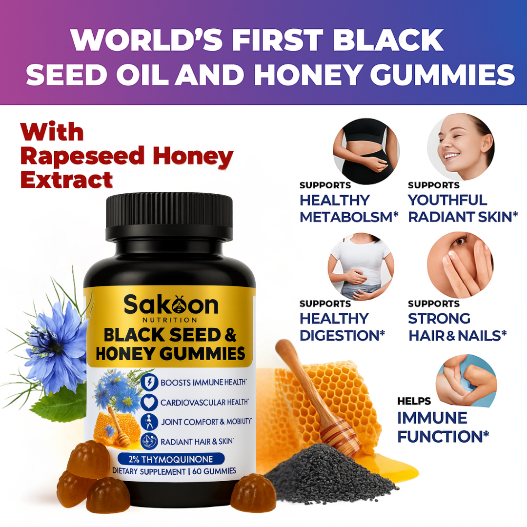 Black Seed Oil Gummies with Honey | Halal, High-Thymoquinone | Sakoon