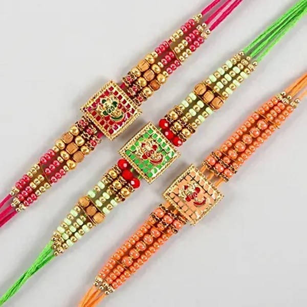 Set of 3 Meenakari Rakhi and Cashew Jar