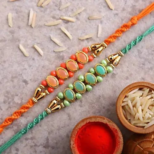 Set of 2 Fancy Pastel Rakhi and Cashew Jar