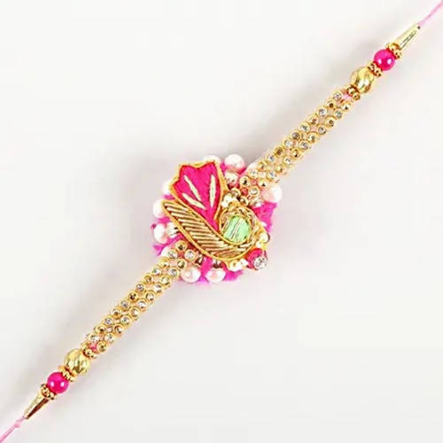 Delightful Pink Zardosi Rakhi & Cashew Jar