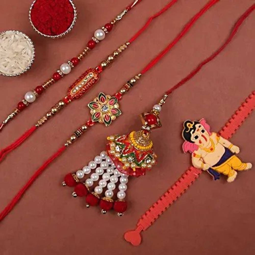Set Of 5 Rakhis & Celebrations Box