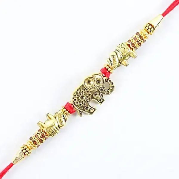 Ethnic Elephant Pearl Rakhi & Cashew Jar
