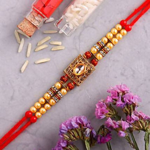 Special Kundan Rakhi and Dairy Milk Silk Chocolates Combo