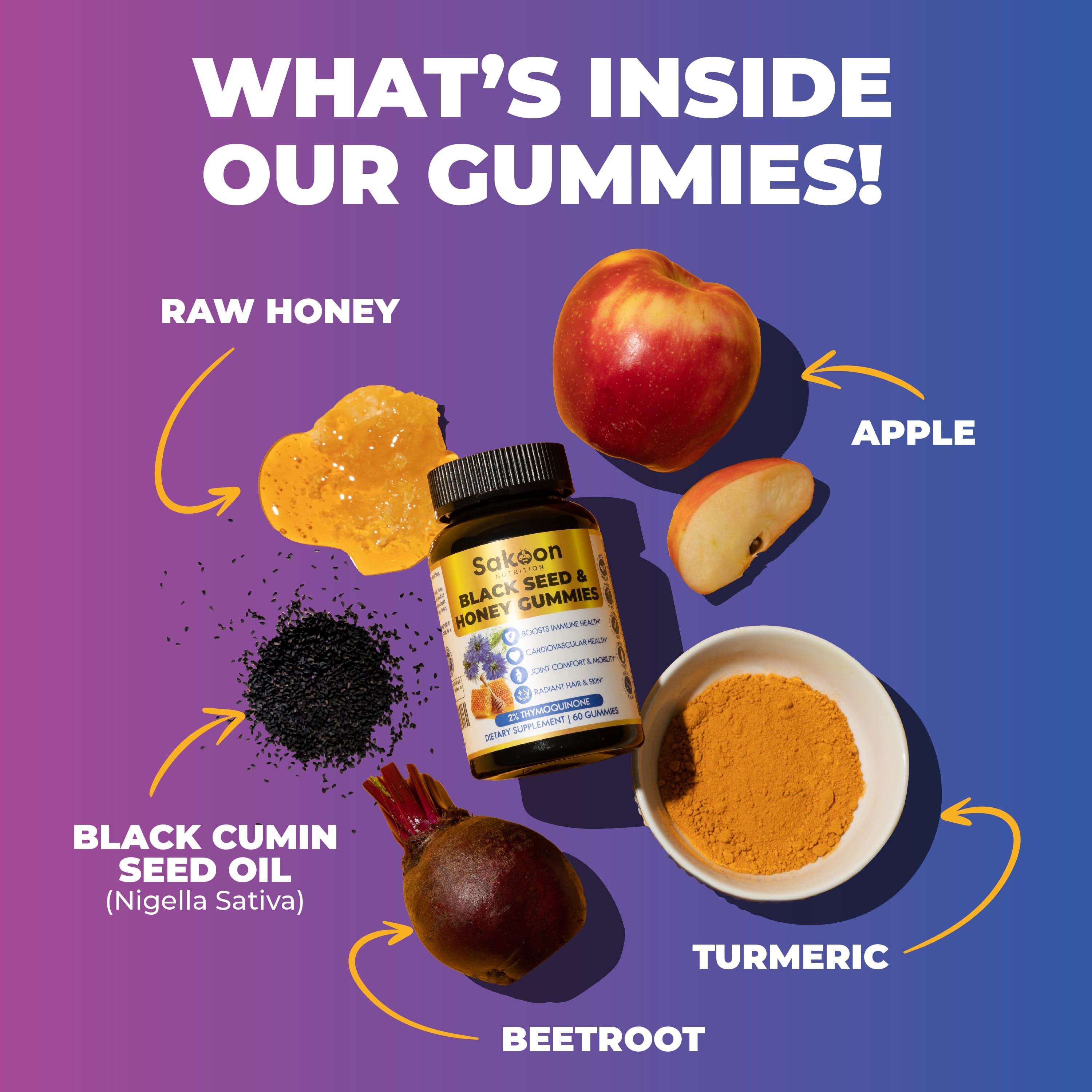 Black Seed Oil Gummies with Honey | Halal, High-Thymoquinone | Sakoon