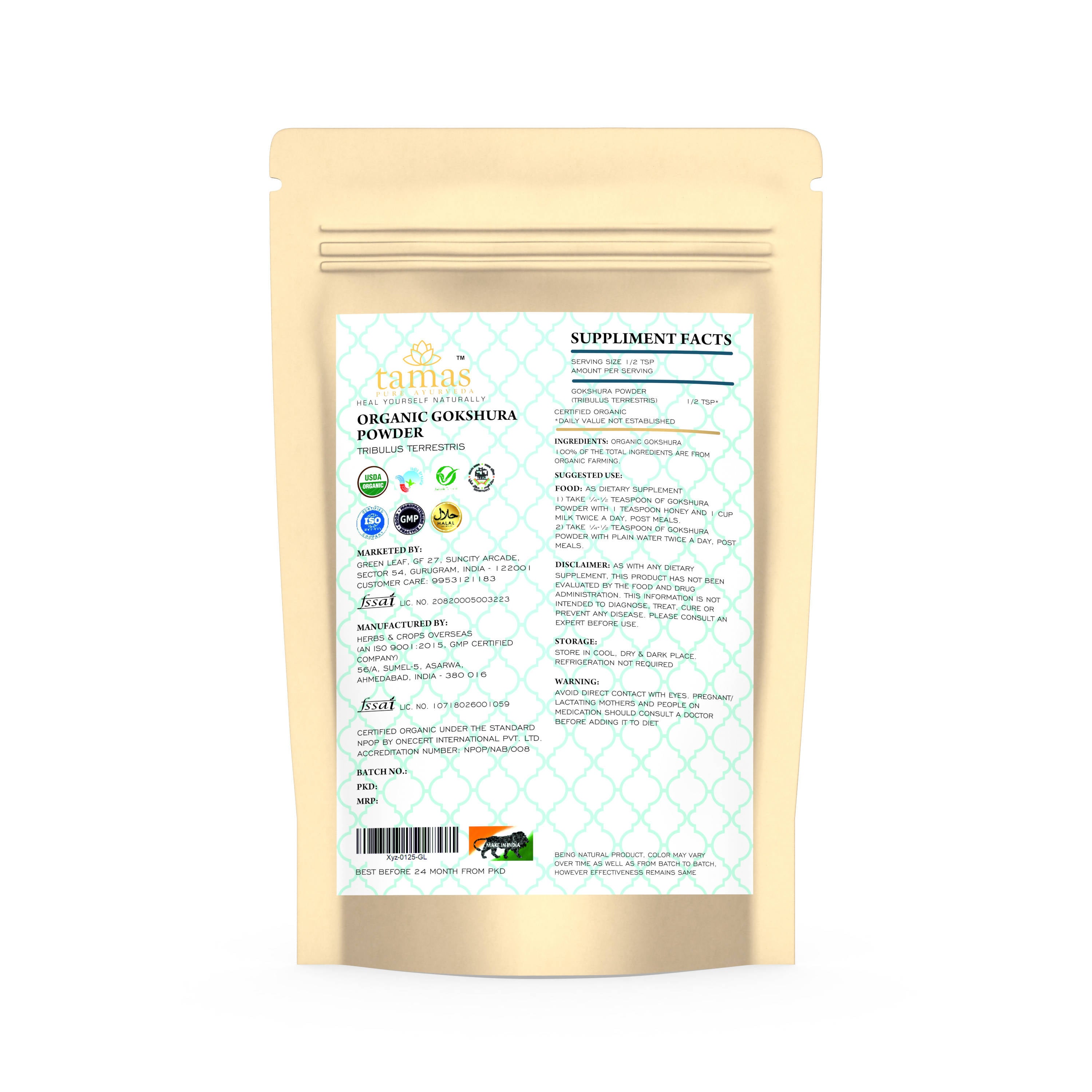 Tamas Pure Ayurveda Superfood Organic Gokshura Powder