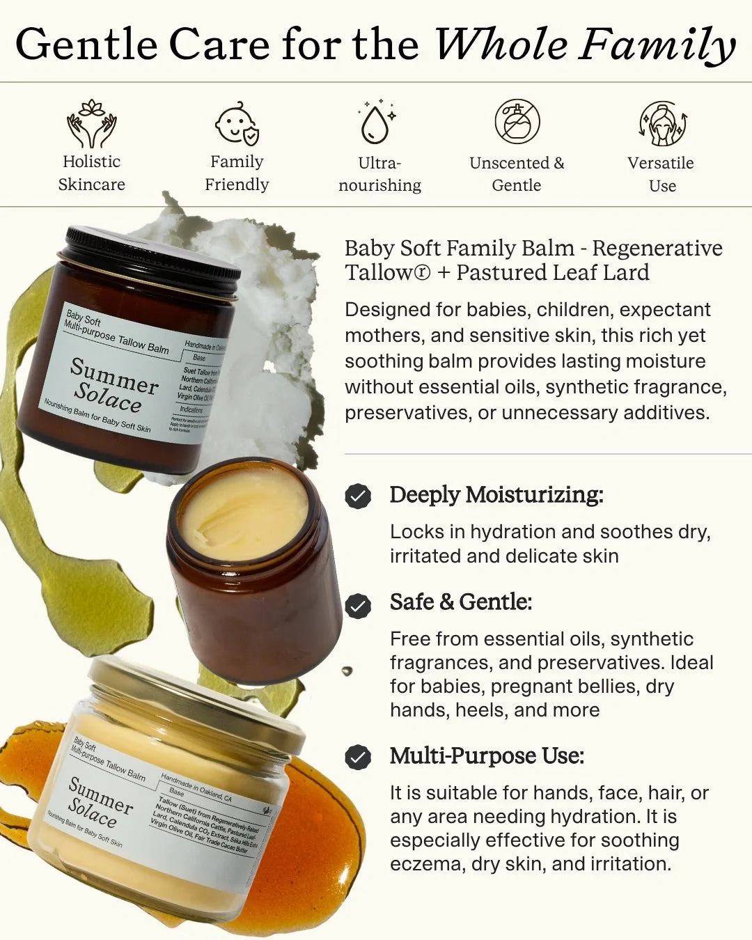 Baby Soft Family Tallow Balm for Sensitive Skin • Gentle Unscented Moisturizer