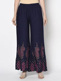 Aniyah Rayon Navy Blue Color Block Print Flared Slip-On Palazzo (AN-216K)