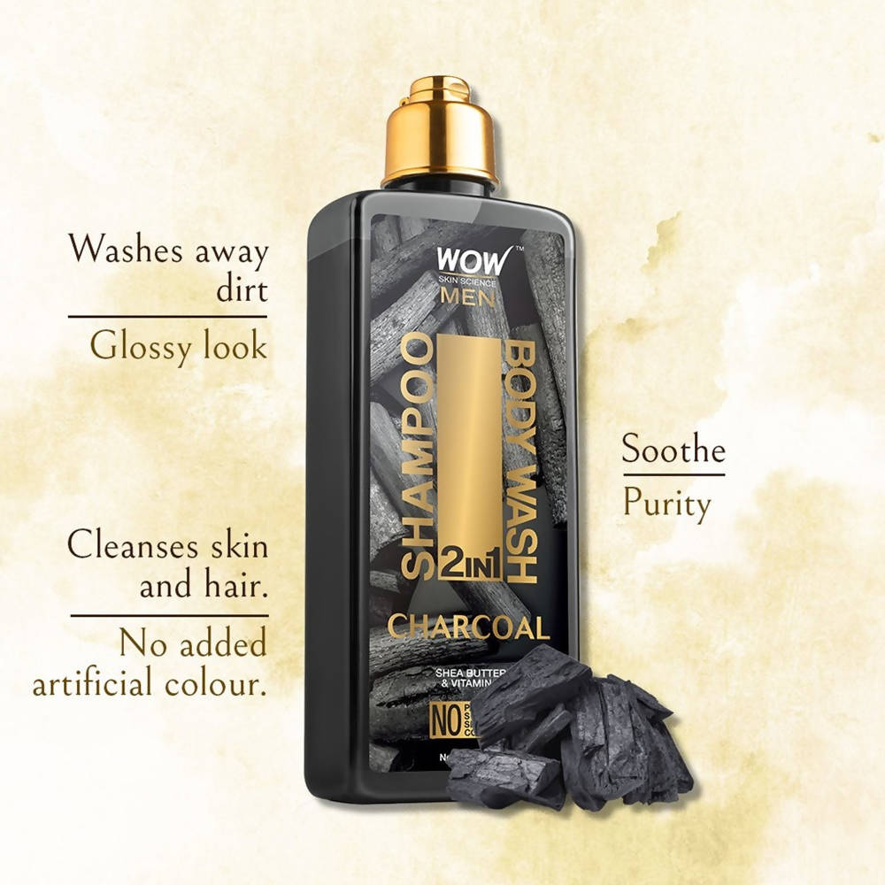 Wow Skin Science Men Charcoal 2 in 1 Body Wash And Shampoo