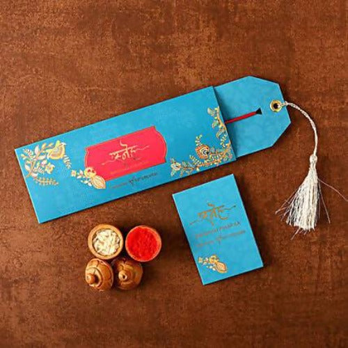 Bright Peacock Zardosi Rakhi & Kaju Katli Box