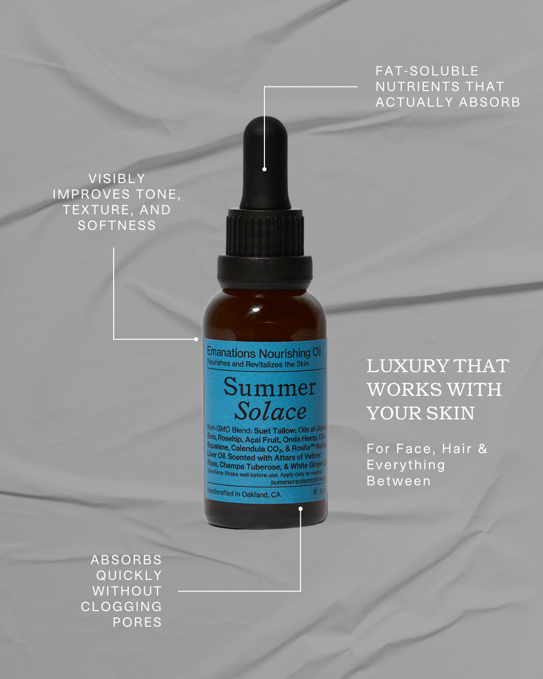 Emanations Tallow & Emu Face Oil • Sea Buckthorn & Floral Attars • Dry, Sensitive & Mature Skin