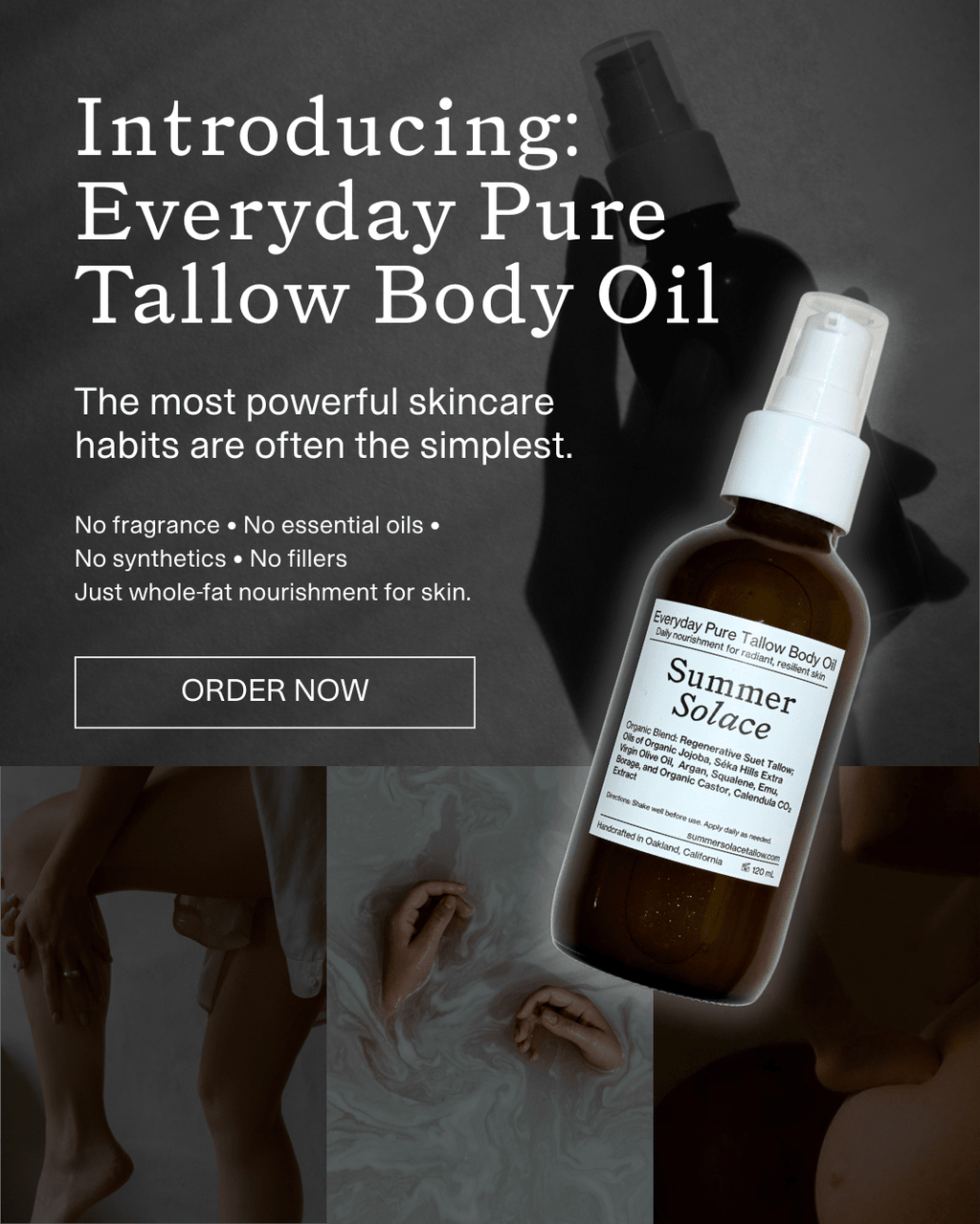 Everyday Pure Tallow Face and Body Oil | Regenerative Tallow® Unscented Oil for Face, Body & Hair