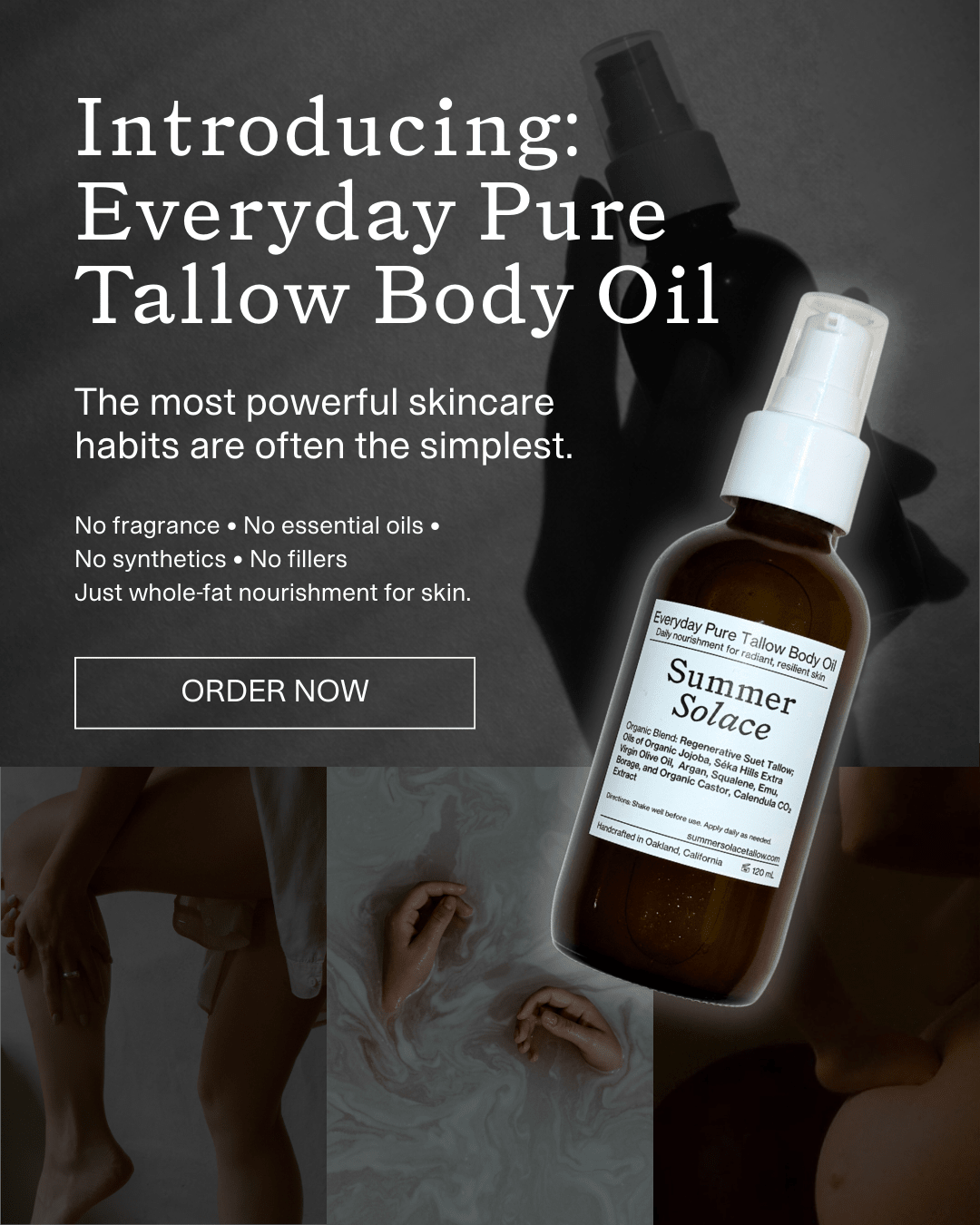 Everyday Pure Tallow Face and Body Oil | Regenerative Tallow® Unscented Oil for Face, Body & Hair