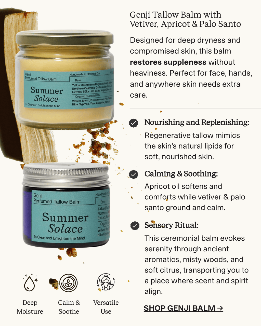 Genji Tallow Balm with Vetiver, Apricot & Palo Santo
