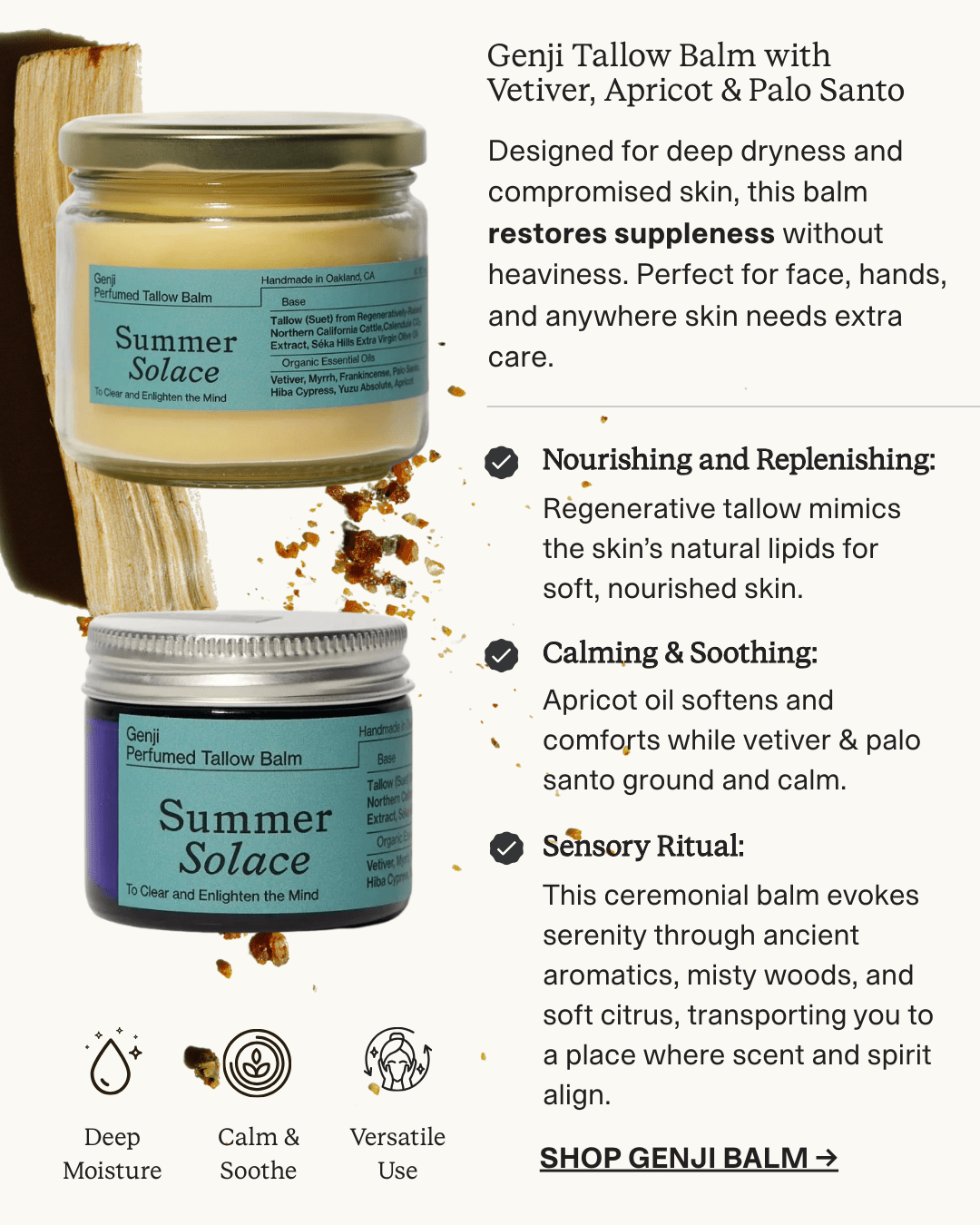 Genji Tallow Balm with Vetiver, Apricot & Palo Santo