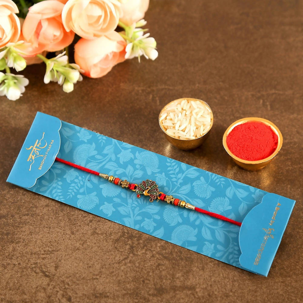 Beautiful Peacock Ethnic Rakhi & Soan Papdi