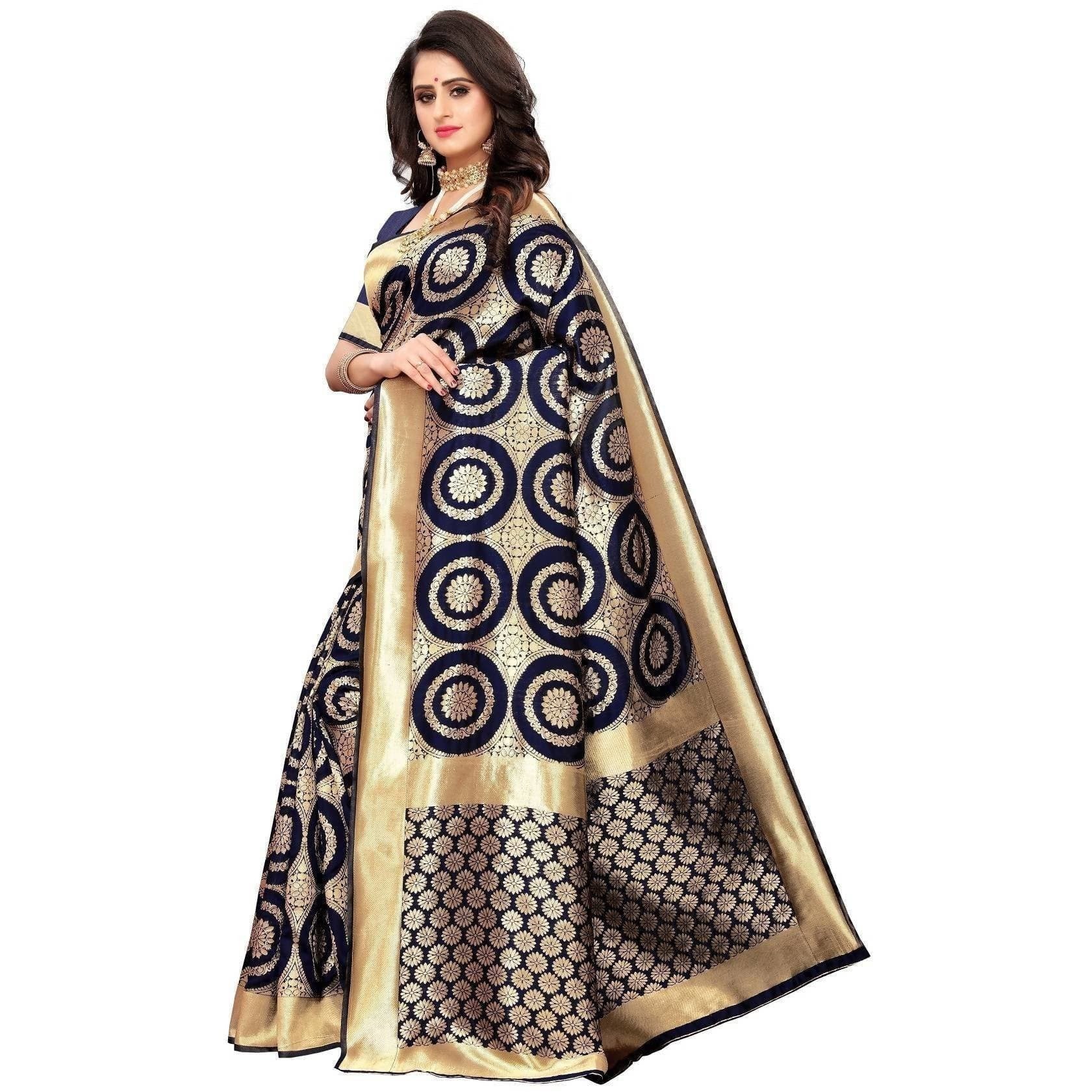 Vamika Banarasi Jaquard Blue Weaving Saree (Banarasi 27)