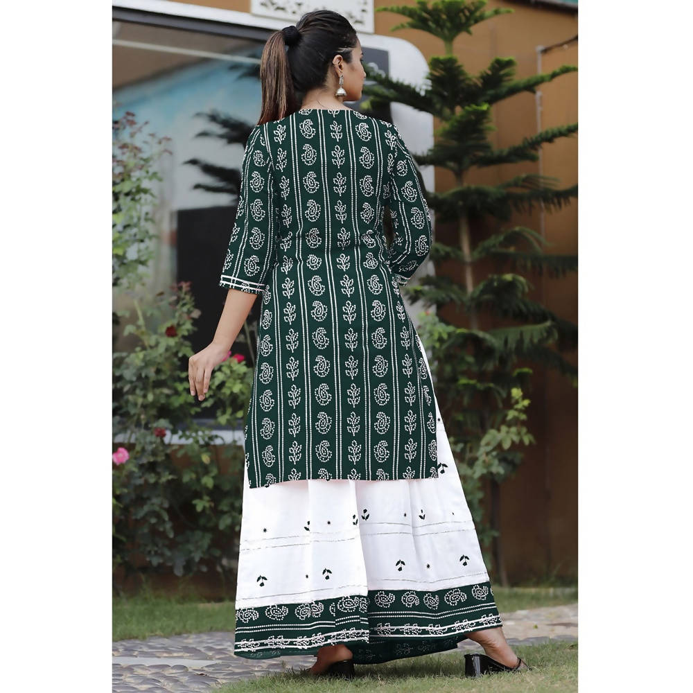 Vamika Green Rayon Gota Patti work Kurti With Skirt Suit