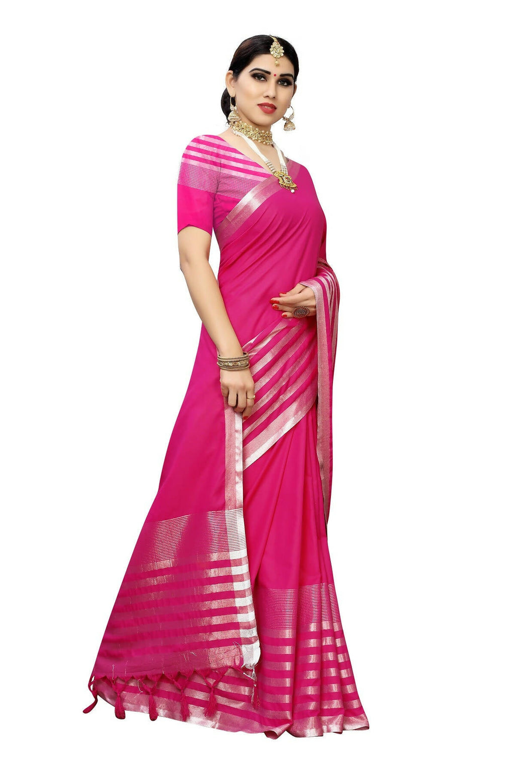 Vamika Pink Cotton Silk Weaving Saree (Twitter Pink)