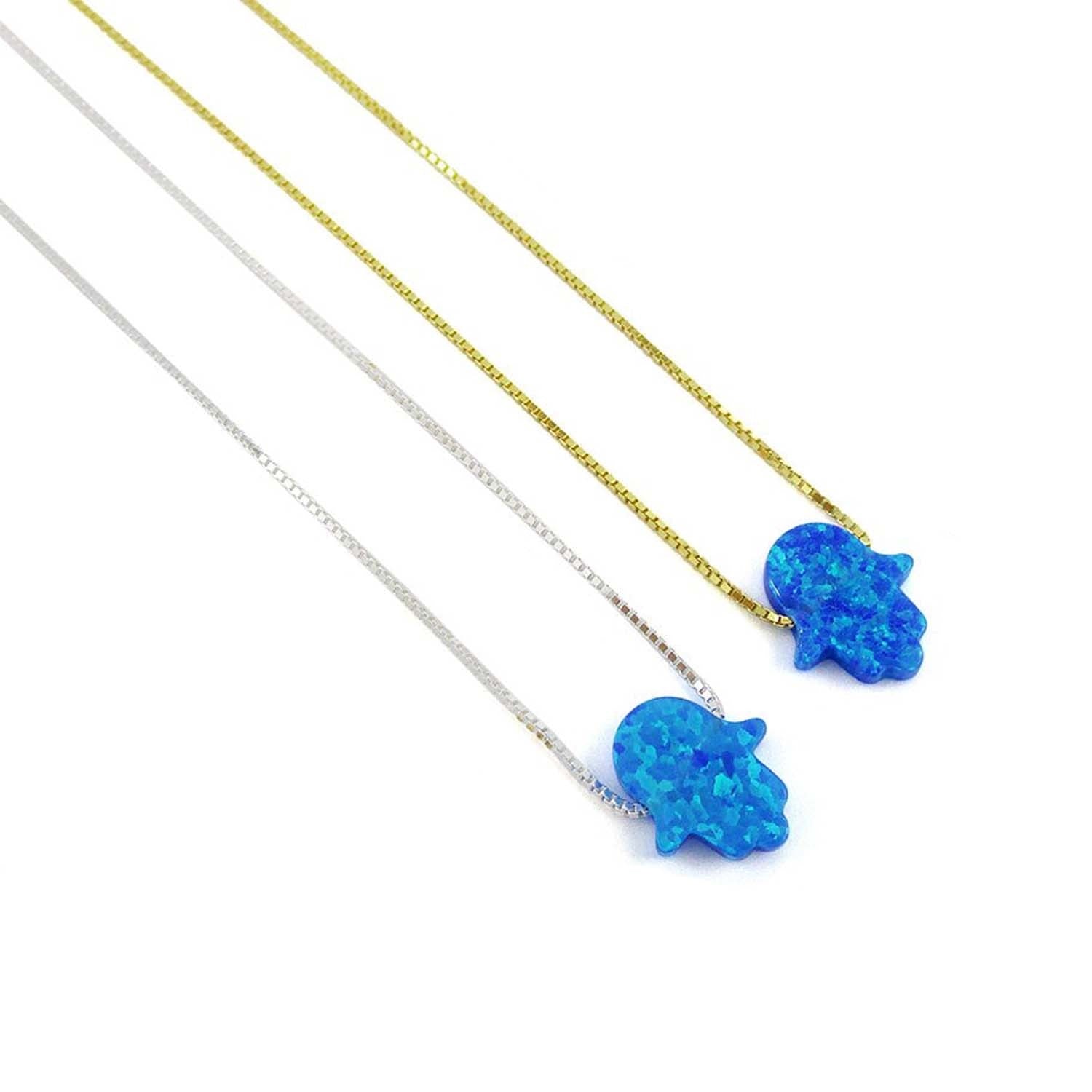 Sterling Silver Opal Hamsa Hand Necklace