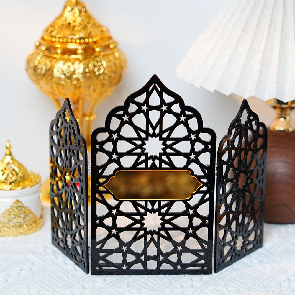 Islamic Acrylic Folding Screen Hollow Pattern Desktop Decor (MAC402)