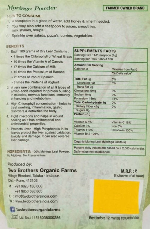 Two Brothers Organic Farms Moringa Powder