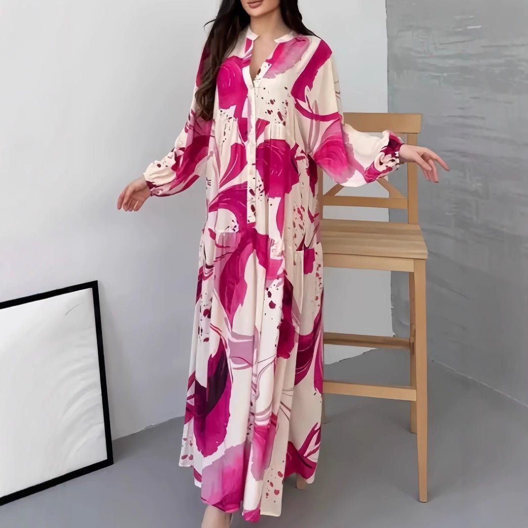 Loose Fit V-Neck Long Sleeve Dress Abaya(MA377)