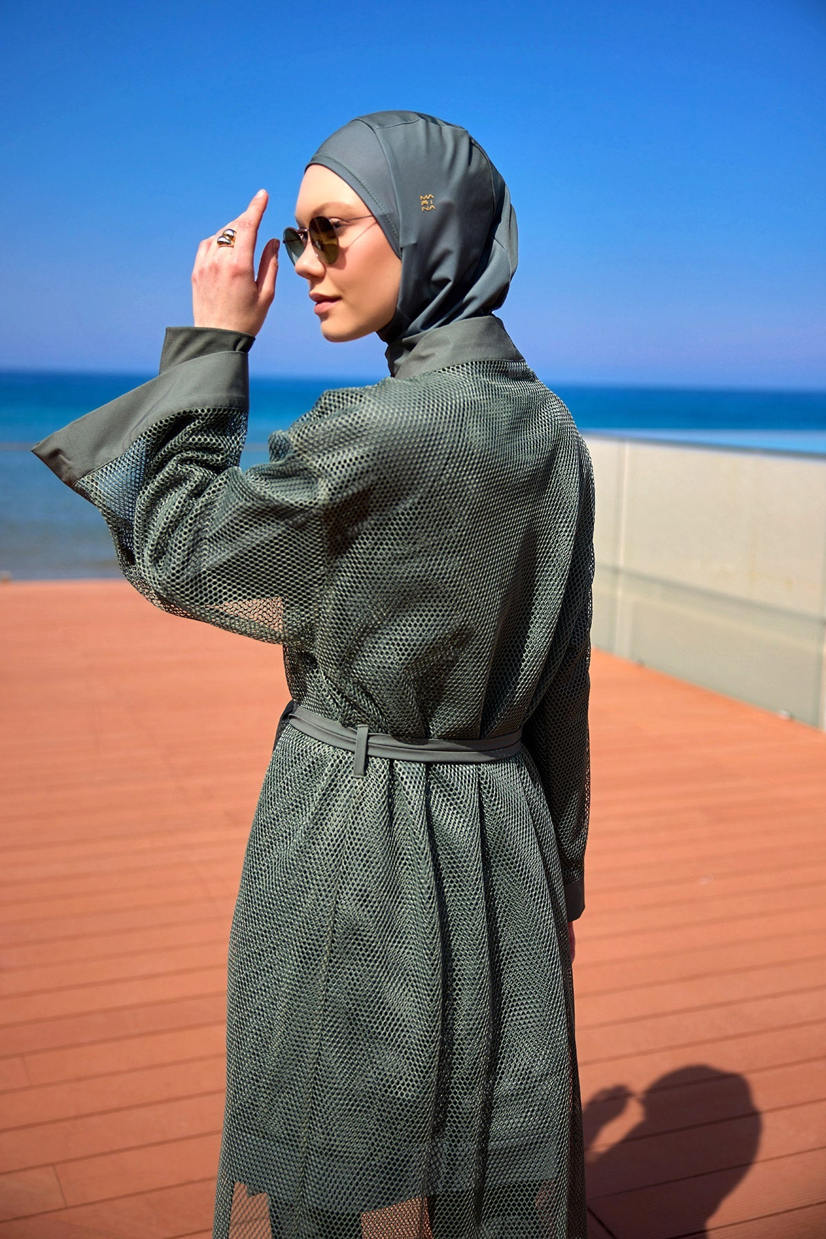 Khaki Full Coverage Mesh Kimono – Marina P2501-3
