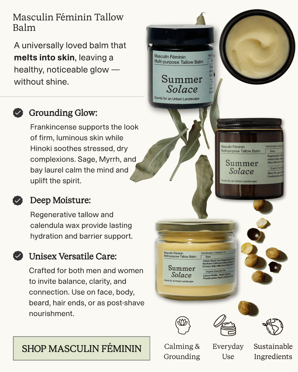 Masculin Féminin Tallow Balm – Frankincense, Patchouli & Hinoki Wood
