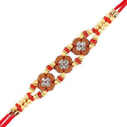 Ethnic American Diamond Rakhi and Kaju Katli Box Combo