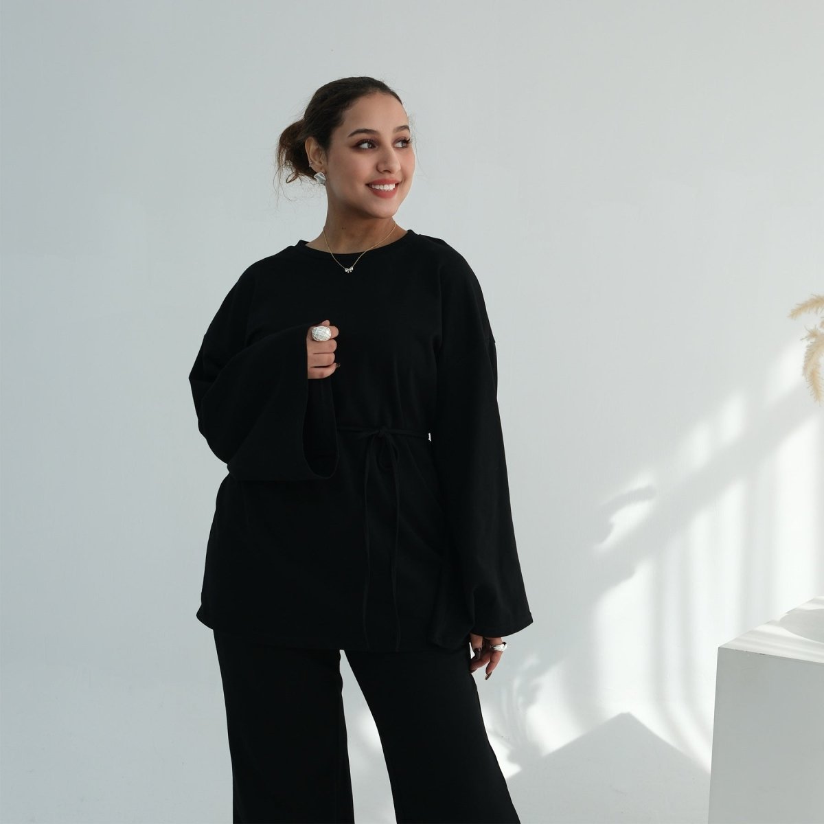 Oversized Cotton Top & Wide-Leg Pants Set(MS450)