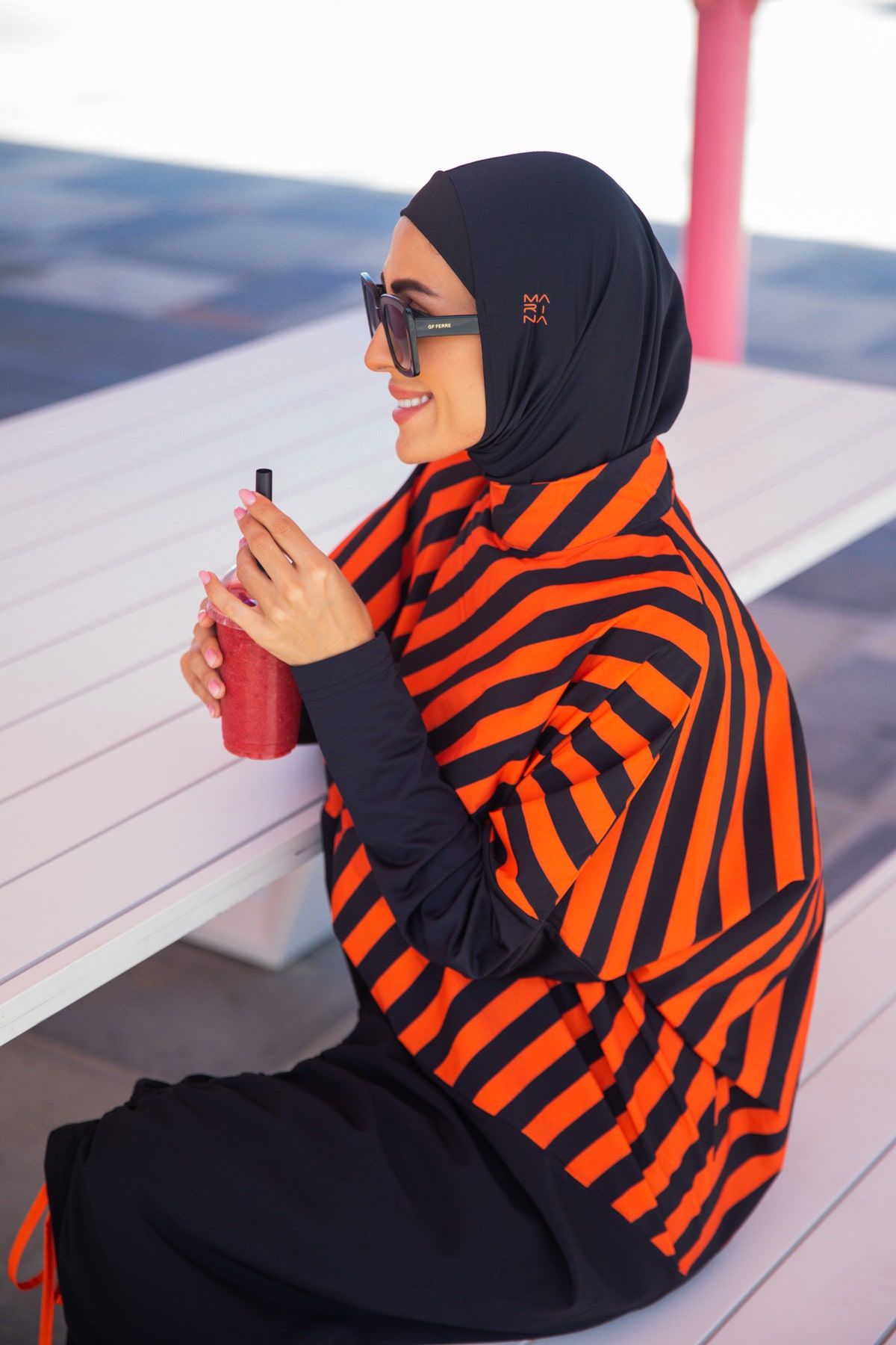 Woven Black Burkini Modest Swimwear M2307