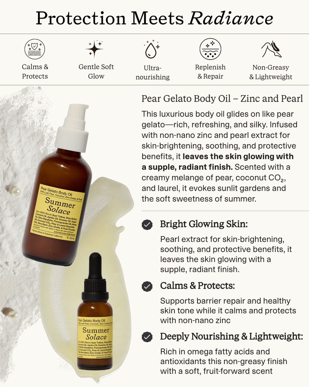 Pear Gelato Body Oil • Zinc & Pearl Extract • Updated 2026 Formula