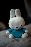 Gray and blue plush bunny toy