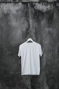 White crew neck t-shirt on gray