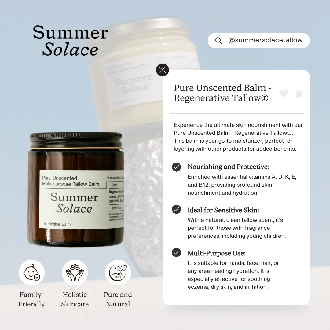 Pure Unscented Tallow Balm • Fragrance-Free Moisturizer for Sensitive Skin