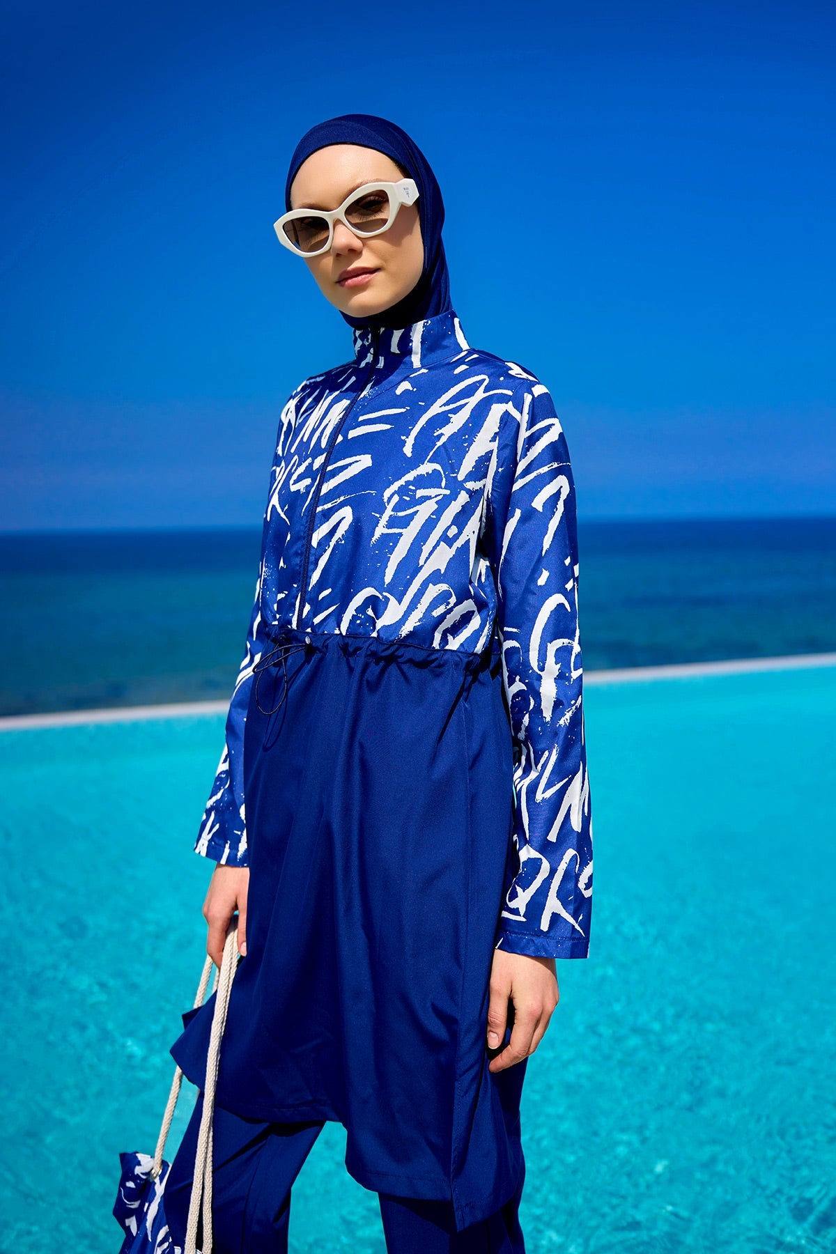 Navy Blue Full Coverage Modest Swimwear Set R2502
